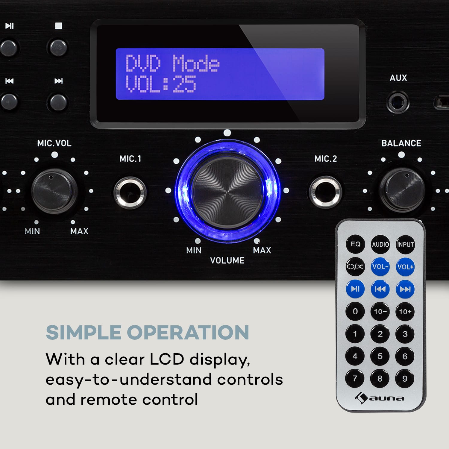 Auna AMP-5 BT, HiFi zosilňovač, 2 x 50 W RMS, BT, 2 x mikrofón, čierny