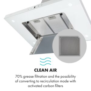 Klarstein Valeria, digestor, 90 cm, ostrovčekový, 650 m³/h, dotykový panel, LED, sklo, nehrdzavejúca oceľ, biely