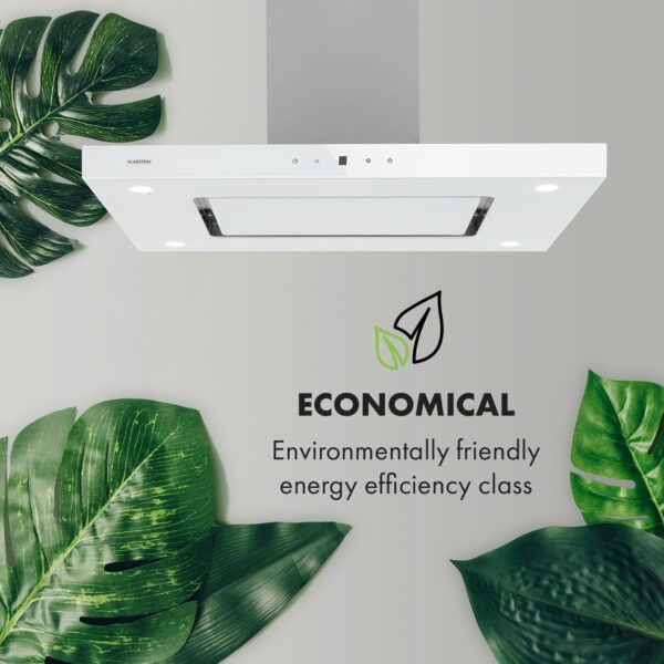 Klarstein Valeria, digestor, 90 cm, ostrovčekový, 650 m³/h, dotykový panel, LED, sklo, nehrdzavejúca oceľ, biely - Image 2