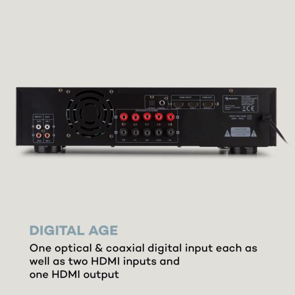 Auna AMP-H260, zosilňovač, 2 x 100 W + 3 x 20 W RMS, BT, opt./koax. digitálny vstup, čierny - Image 2