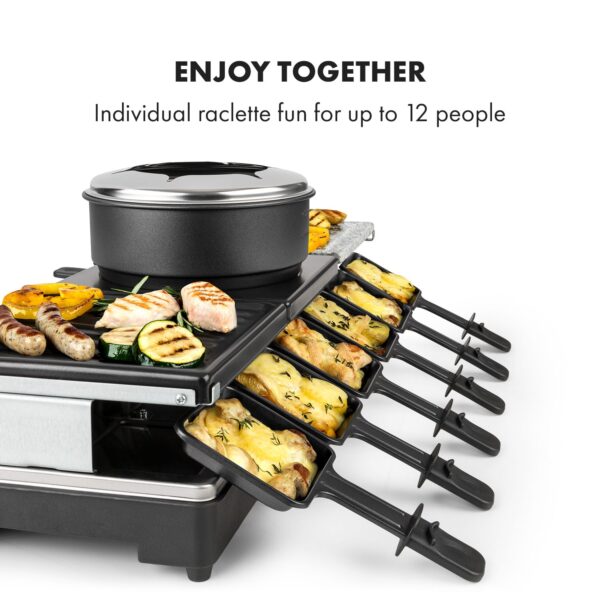 Klarstein Fonduelette XL, raclette gril s fondue 3 v 1, 1650 W, prírodný kameň, pre 12 osôb - Image 2