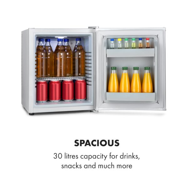Klarstein Happy Hour 30, minibar, 30 l, 5-15°C, energet. trieda G, tichý, 25 dB, LED svetlo, biely