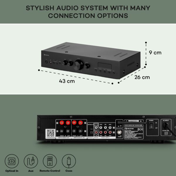 Auna AMP-CD608 DAB, HiFi stereo zosilňovač, 4 x 100 W, RMS, DAB+ BT, optický vstup, diaľkový ovládač - Image 3