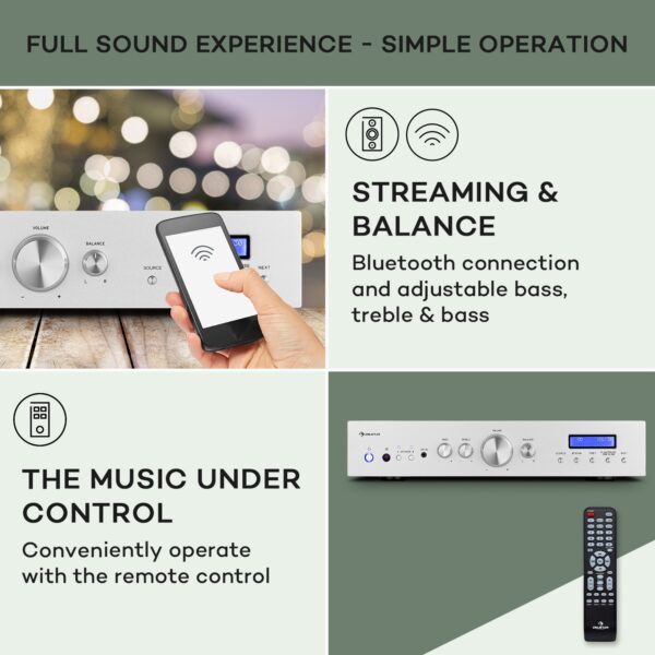 Auna AMP-CD608 DAB, HiFi stereo zosilňovač, 4 x 100 W, RMS, DAB+ BT, optický vstup, diaľkový ovládač