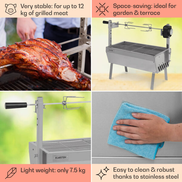 Klarstein Sauenland Mini, rotačný gril s ražňom, otočný špíz, 4 W, 12 kg max., ušľachtilá oceľ - Image 2