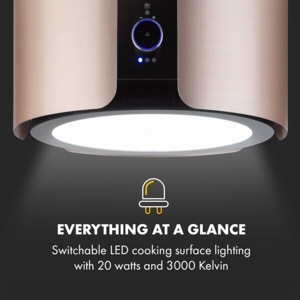 Klarstein Skyfall, digestor, 45 cm, ostrovčekový, 402 m³/h, LED, nehrdzavejúca oceľ, zlatý - Image 3