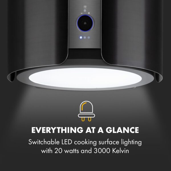 Klarstein Skyfall, digestor, 45 cm, ostrovčekový, 402 m³/h, LED, nehrdzavejúca oceľ, čierny - Image 2