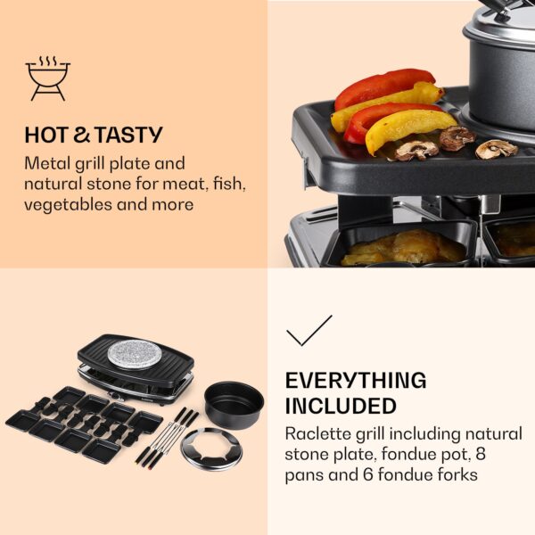 Klarstein Entrecote, raclette gril s fondue 2 v 1, 1100 W, prírodný kameň, pre 8 osôb, podložky - Image 2