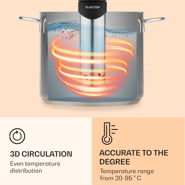 Klarstein Quickstick Smart, Sous Vide varič, 1200 W, 20-95 °C, 3D cirkulácia - Image 2