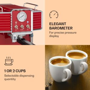 Klarstein Gusto Classico, pákový kávovar, 1350 W, 20 bar, 1,5l, nehrdzavejúca oceľ