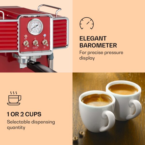 Klarstein Gusto Classico, pákový kávovar, 1350 W, 20 bar, 1,5l, nehrdzavejúca oceľ