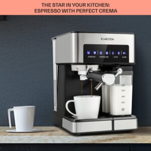 Klarstein Arabica Comfort  kávovar s portafiltrom, 1350 W, 20 bar, 1,8 l, dotykový ovládací panel