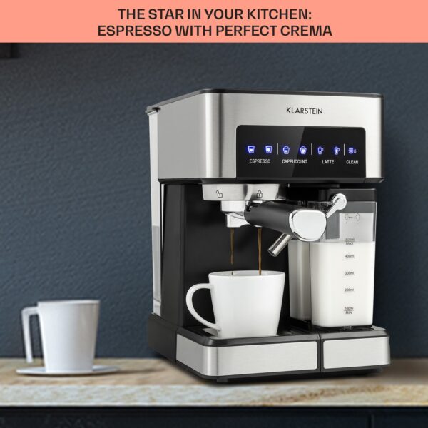 Klarstein Arabica Comfort  kávovar s portafiltrom, 1350 W, 20 bar, 1,8 l, dotykový ovládací panel