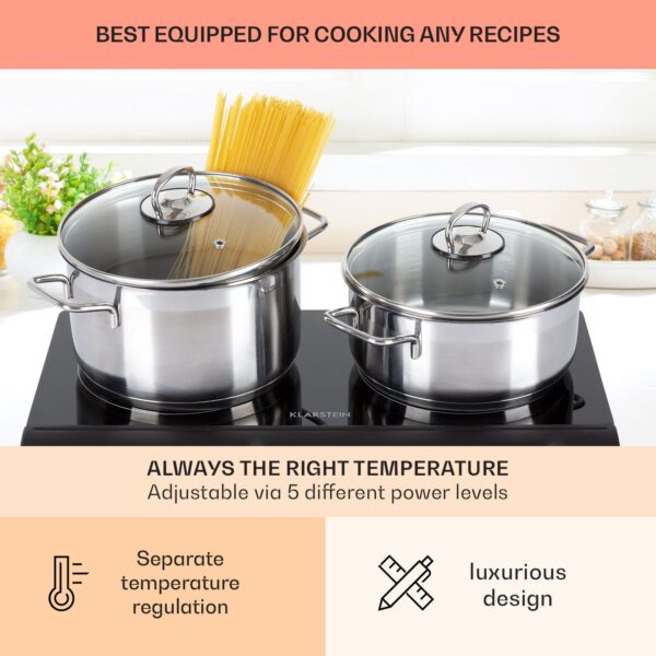 Klarstein Cookbuddy, varná doska, 2400 W, 2 platničky, 5 úrovní výkonu, sklokeramika - Image 2