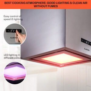 Klarstein Kronleuchter Smart, digestor, 40 cm, ostrovčekový, 595 m³/h, ovládánie cez aplikáciu, LED panel, strieborný