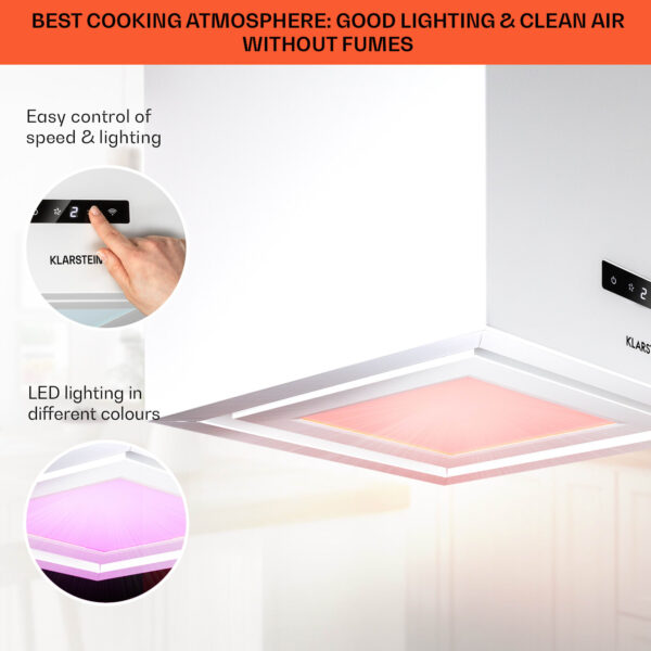 Klarstein Kronleuchter Smart, digestor, 40 cm, ostrovčekový, 595 m³/h, ovládánie cez aplikáciu, LED panel, biely