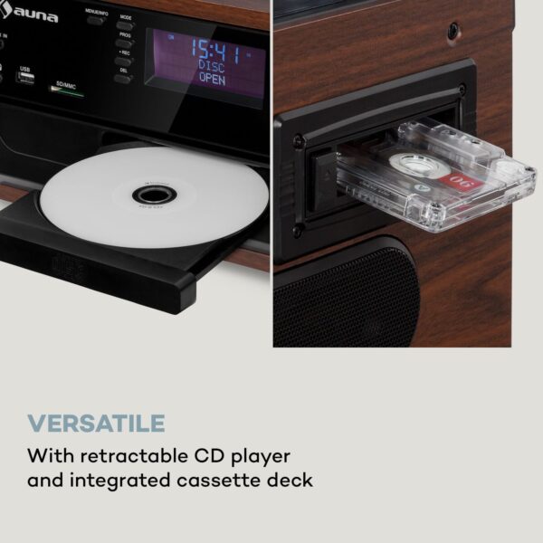 Auna Oakland DAB, retro stereo systém, DAB+/FM, BT funkcia, vinyl, CD, kazetový prehárvač - Image 2