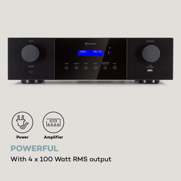 Auna AMP-4000 DAB, Hifi stereo zosilňovač, DAB+ rádio, USB, diaľkové ovládanie, LED displej