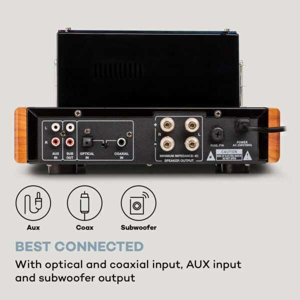Auna Amp VT elektrónkový zosilňovač, HiFi zosilňovač, 2x35W RMS, BT, Opt./Coax./AUX-In - Image 3