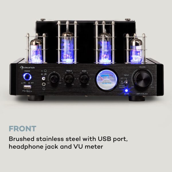 Auna Amp VT elektrónkový zosilňovač, HiFi zosilňovač, 2x35W RMS, BT, Opt./Coax./AUX-In - Image 2