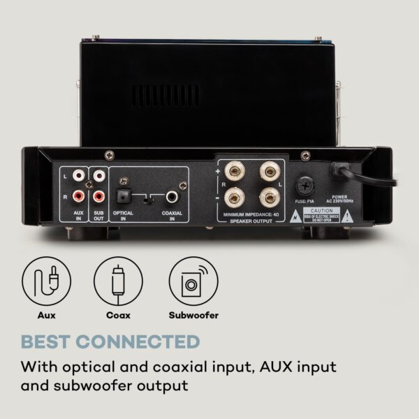 Auna Amp VT elektrónkový zosilňovač, HiFi zosilňovač, 2x35W RMS, BT, Opt./Coax./AUX-In - Image 3