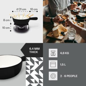 Klarstein Holsten, súprava na fondue, hrniec, ohrievač, horák, 6 vidličiek, 1,5 l, liatina