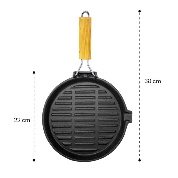 Klarstein Retinta, grilovacia a steaková panvica, okrúhla, liatina, žíhaná, drevená rukoväť - Image 3