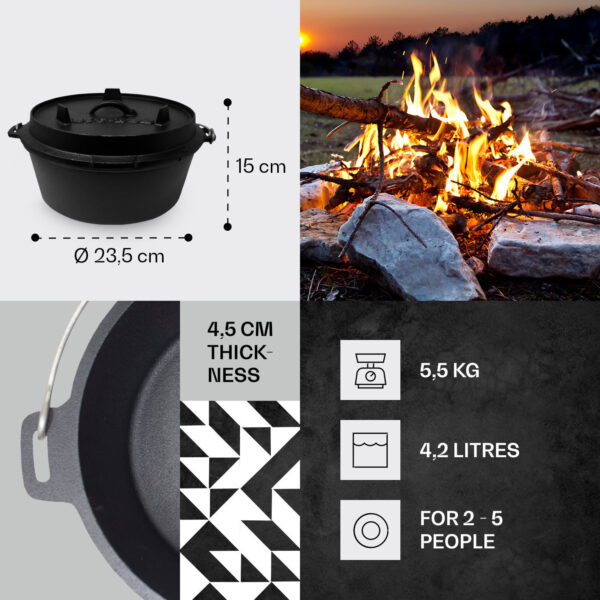 Klarstein Guernsey, prémiový liatinový hrniec, 4.5 barbecue hrniec, liatina, žíhaný, veľkosť S/4,2 l