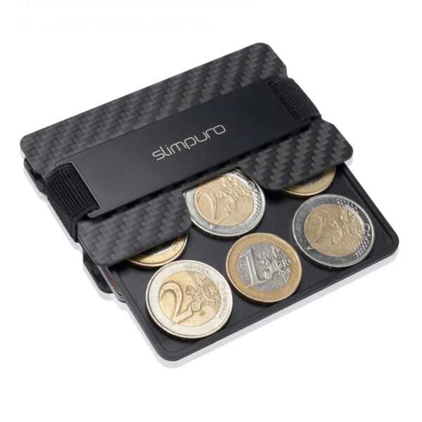 Slimpuro Coin Card, puzdro na mince do tenkej peňaženky, uloženie mincí, 13 gramov, hliník