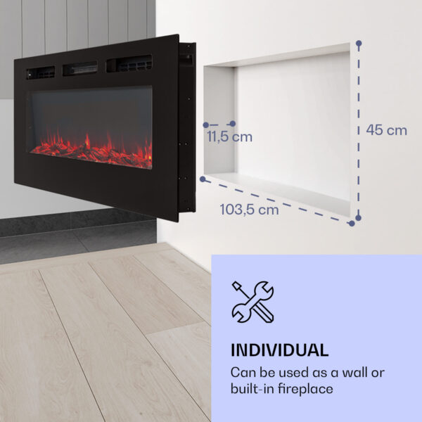 Klarstein Galeras, elektrický nástenný a vstavaný krb, 1800 W, LED, 3 farby, časovač - Image 2