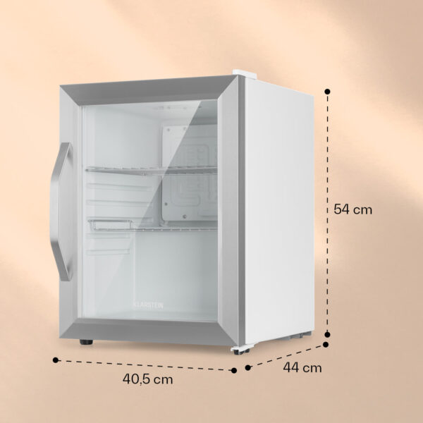 Klarstein Beersafe M Crystal White, chladnička, 33 l, 2 police, panoramatické sklenené dvierka, nehrdzavejúca oceľ - Image 2