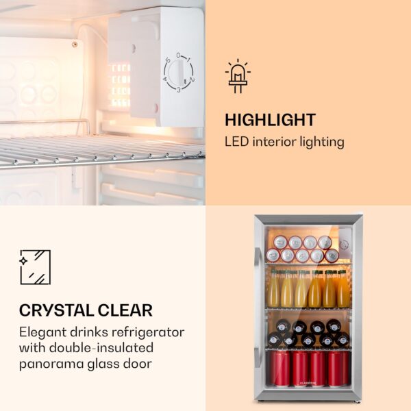 Klarstein Beersafe XXL Crystal White, chladnička, energet. trieda E, LED, 3 kovové police, panoramatické sklenené dvierka