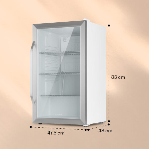 Klarstein Beersafe XXL Crystal White, chladnička, energet. trieda E, LED, 3 kovové police, panoramatické sklenené dvierka - Image 2