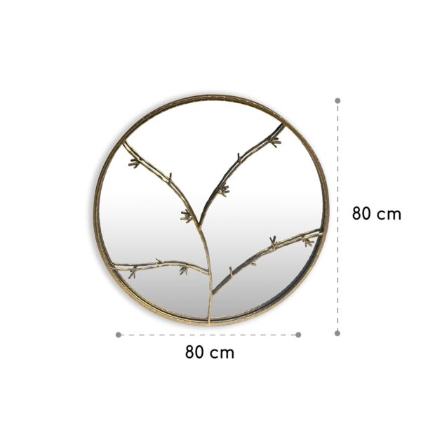 Casa Chic Berkeley Nástenné zrkadlo s kovovým rámom okrúhle Ø 80 cm Dizajn vetiev - Image 3