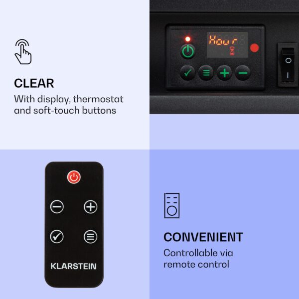 Klarstein Dukono, elektrický krb, 1800 W, LED plameň, ohrievač, časovač, priestor na drevo - Image 2