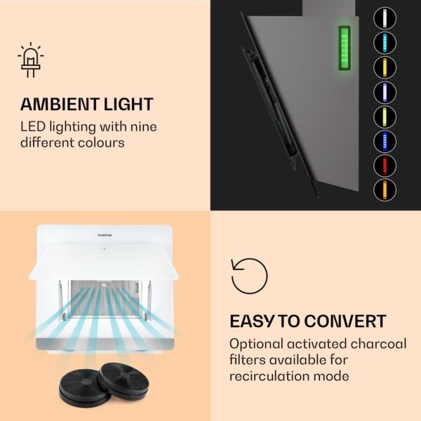 Klarstein Aurora 60 Smart, digestor, 60 cm, komínový, 550 m³/h, LED podsvietenie, A++, biely - Image 2