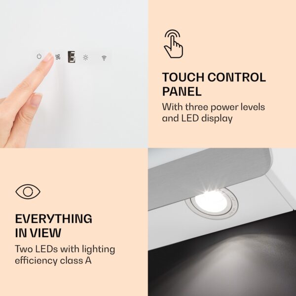 Klarstein Aurora 60 Smart, digestor, 60 cm, komínový, 550 m³/h, LED podsvietenie, A++, biely - Image 3