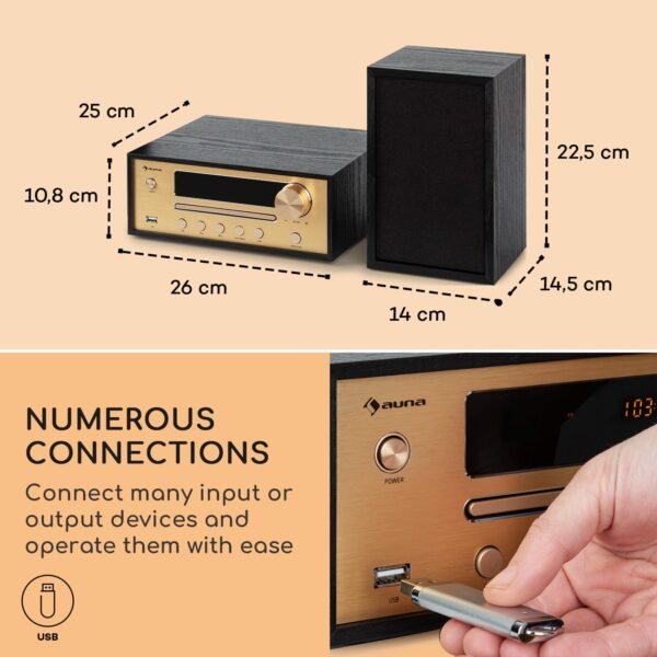 Auna Berklee, HiFi stereo systém, Bluetooth, stereo reproduktory, UWK, MP3, USB, Line-In - Image 3