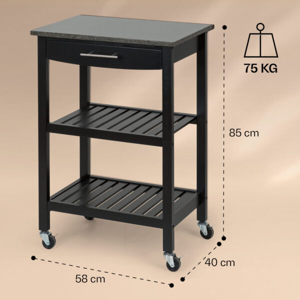 Klarstein Tennessee, servírovací vozík, kuchynský vozík, 4 poschodia, drevo, žula, mobilný - Image 3