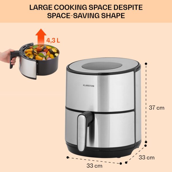 Klarstein Crisp-Pro, teplovzdušná fritéza, 1500 W, 4,3 l, nehrdzavejúca oceľ - Image 3