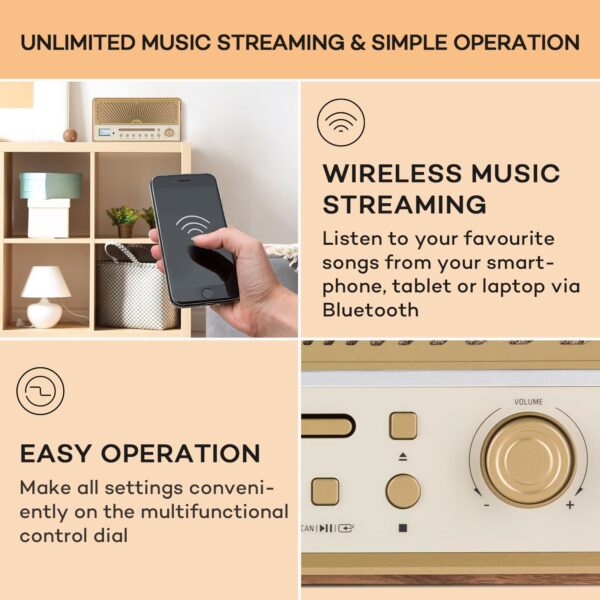 Auna Glastonbury, DAB CD-rádio, stereo reproduktory, BT, DAB/UWK, MP3, USB, Line-In