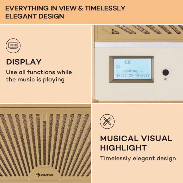 Auna Glastonbury, DAB CD-rádio, stereo reproduktory, BT, DAB/UWK, MP3, USB, Line-In - Image 2