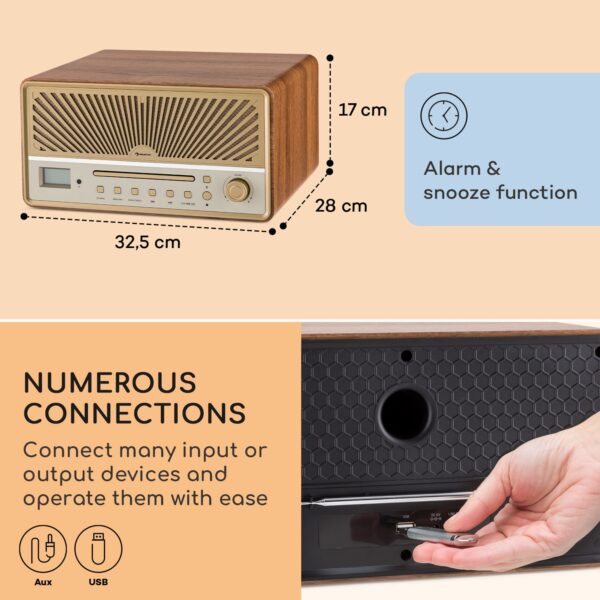 Auna Glastonbury, DAB CD-rádio, stereo reproduktory, BT, DAB/UWK, MP3, USB, Line-In - Image 3