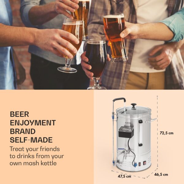 Klarstein Brauheld Smart 35, sladový kotol, 35 l, 2500 W, 100 °C, obehové čerpadlo, nehrdzavejúca oceľ - Image 3