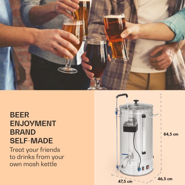 Klarstein Brauheld Smart 45, rmutovací kotol, 45 l, 2500 W, 100 °C, obehové čerpadlo, nehrdzavejúca oceľ - Image 3