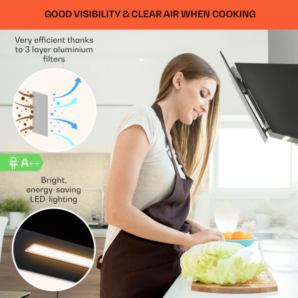 Klarstein Ava 90 Smart, digestor, 90 cm, nástenný, WiFi, A++, 515 m³/h, dotykový displej