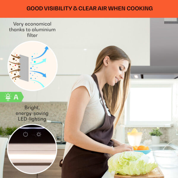 Klarstein Alinea 90 Smart, digestor, 90 cm, nástenný, WiFi, A++, 500 m³/h, dotykový displej
