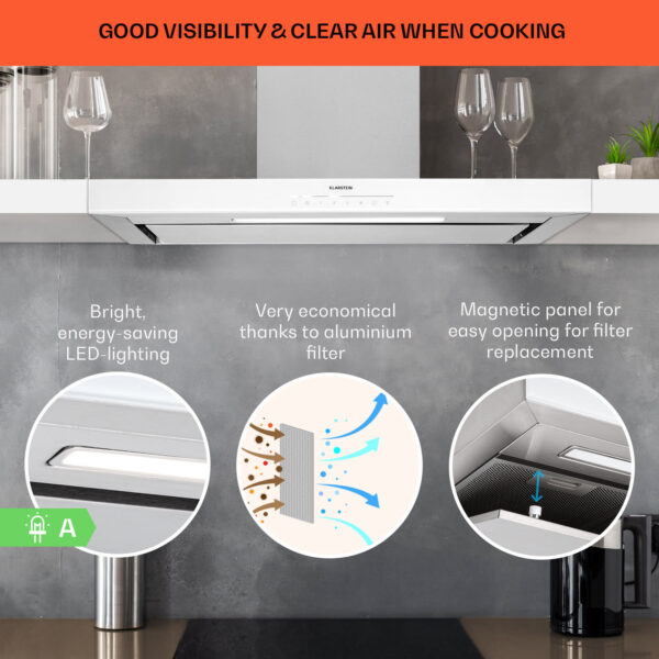 Klarstein Alinea 90 Smart, digestor, 90 cm, nástenný, WiFi, A++, 500 m³/h, dotykový displej