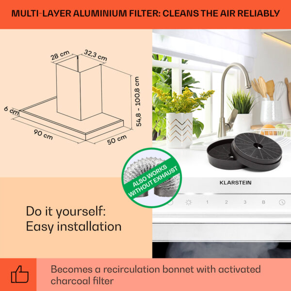 Klarstein Alinea 90 Smart, digestor, 90 cm, nástenný, WiFi, A++, 500 m³/h, dotykový displej - Image 2