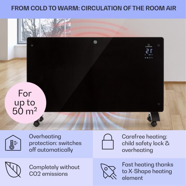 Klarstein Bansin Crystal Smart, konvektor, 2500 W, 5 - 50 °C, ovládanie cez aplikáciu